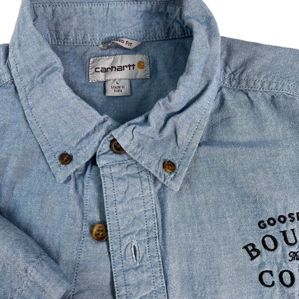 Carhartt Relaxed Fit Goose Island Bourbon Short Sleeve Denim Shirt L